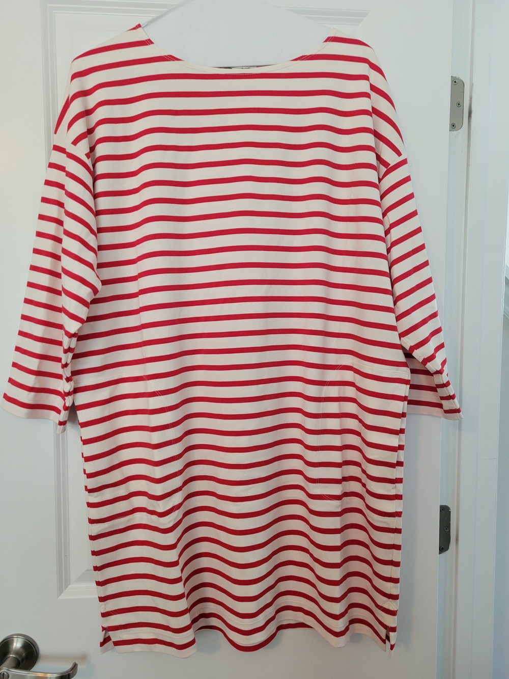 SPANX Red and White Striped Boatneck Dress